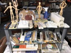 A good selection of new artist materials including large lot of paint brushes plus manikins etc.