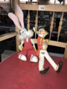 A vintage Sunny Jim rag doll and a 'Who framed Roger Rabbit' vintage window suction soft toy