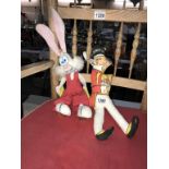 A vintage Sunny Jim rag doll and a 'Who framed Roger Rabbit' vintage window suction soft toy