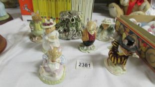 Seven Royal Doulton Brambley Edge figures - Store Stump money box, Primrose Entertains, Mr Toadflax,