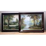 2 framed oil on canvas country scenes