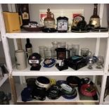 A quantity of breweriana on 3 shelves including ashtrays, glasses,