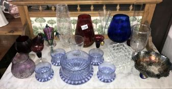 A selection of mixed glassware including art/coloured and carnival