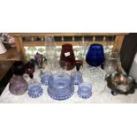 A selection of mixed glassware including art/coloured and carnival