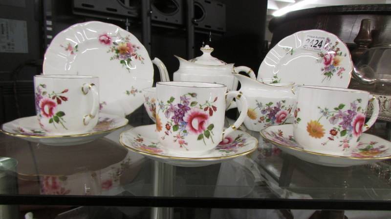 A Royal Crown Derby posies teapot, sugar bowl, milk jug, two tea plates, - Image 3 of 3