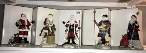 5 boxed Hamilton collection Santa figures