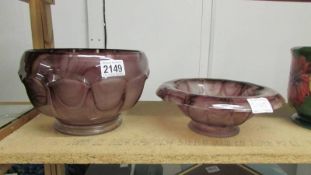 Two large slag glass vases.