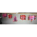 4 vintage 1970's Chinese lantern paper Christmas decorations & a Paul Jones bell