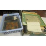 Two boxes of assorted ephemera including maps, autograph books,