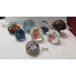 Eight assorted glass paperweights.