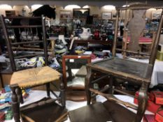 A Victorian toilet mirror and 2 chairs