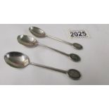 Three Sheffield silver golf themed tea spoons, 1971, 1979 and 1982. Cooper Brothers & Sons Ltd.