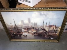 A large gilt framed print of 'The old Brayford Lincoln'