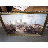 A large gilt framed print of 'The old Brayford Lincoln'