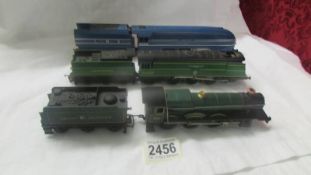 Three Hornby 'OO' gauge trains and tenders, Spitfire, Albert Hall and Queen Mary.