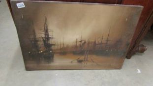 A tall ships scene on canvas.