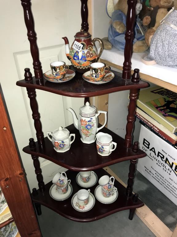 A hand painted 15 piece tea set plus a Chinese teapot and 2 cups and saucers