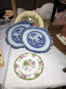 A pair of Ironstone blue willow plates,