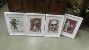 Four framed and glazed modern collages by Crooknose. (Collect only).