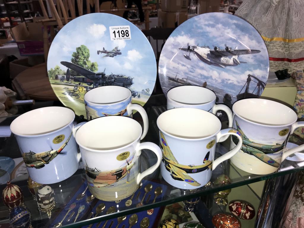 6 aircraft mugs and 2 aircraft collectors plates