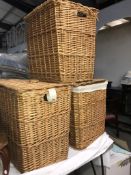 3 large wicker linen baskets