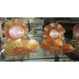 Four carnival glass bowls - Sun gold floral, English hob & button,