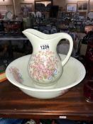 A Burleigh ironstone pink floral basin & jug