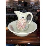 A Burleigh ironstone pink floral basin & jug