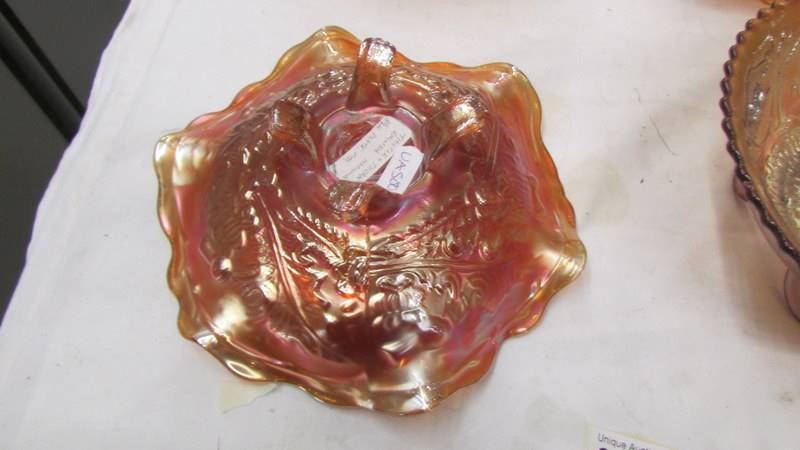 Four carnival glass marigold bowls - Imperial windmill, Fenton chrysanthemum, - Image 5 of 5