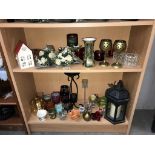 2 shelves of candle holders etc