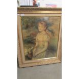 A large gilt framed portrait of a lady on canvas.