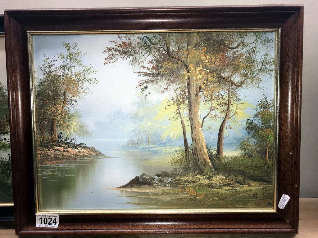 2 framed oil on canvas country scenes - Image 2 of 7