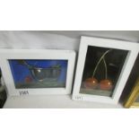 Two framed and glazed oil paintings by Natasha Arnoco, fish in a dish and cherries.