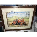 A framed and glazed print of a tractor 'Nuffield at work' by Trevor Mitchell