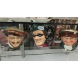 Three Royal Doulton character jugs - Old Charley, Dick Turpin and Drake.