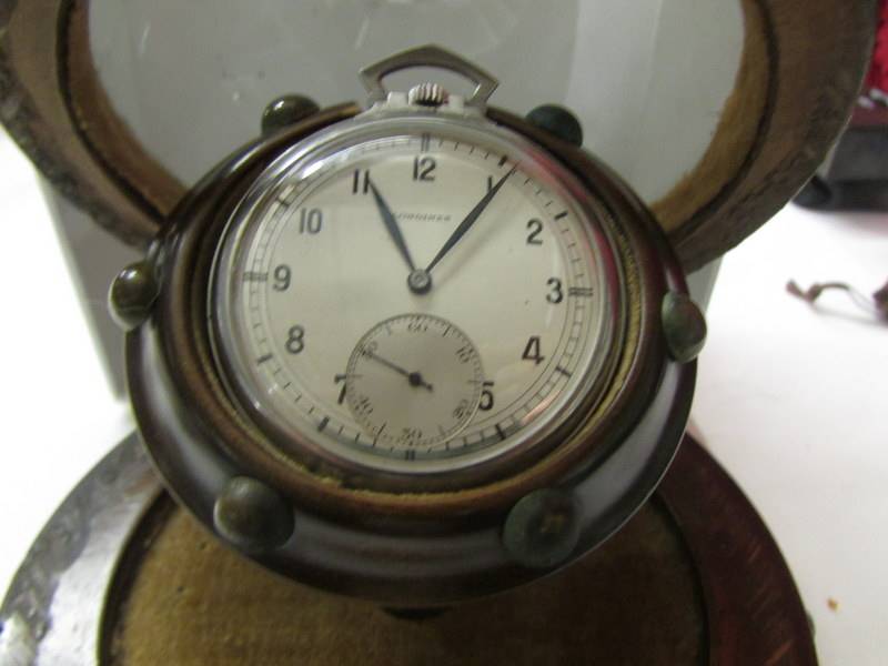 A Longines pocket watch in display case under dome. - Image 2 of 3