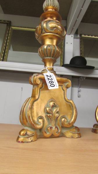 A pair of tall gilded 'pricket' candlesticks. - Image 2 of 3