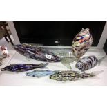 5 art glass coloured fish