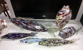 5 art glass coloured fish