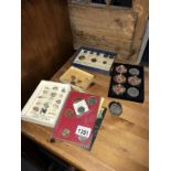 Kents cavern and Cheddar minerals and 4 Liverpool hall of fame medallions etc.
