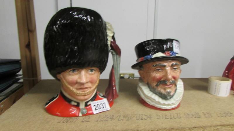 Two large Royal Doulton character jugs - Beefeater and Guardsman.
