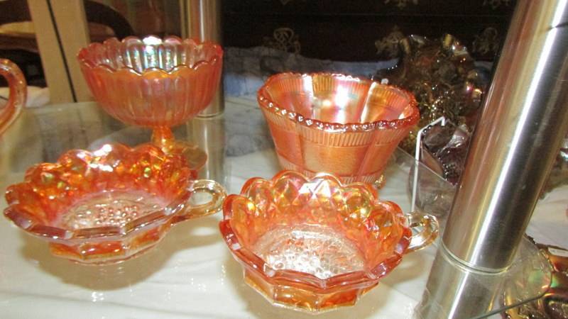Eight carnival sugar and other bowls including two marigold heavy grape dishes with handles, - Image 2 of 3