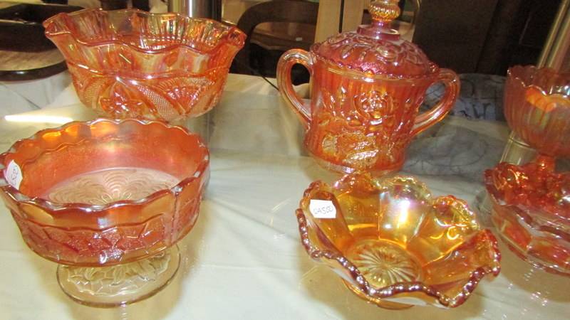 Eight carnival sugar and other bowls including two marigold heavy grape dishes with handles, - Image 3 of 3