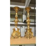 A pair of tall gilded 'pricket' candlesticks.