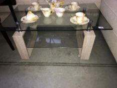 A glass top coffee table