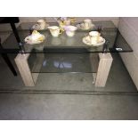 A glass top coffee table