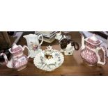 2 Masons ironstone pink willow teapots,