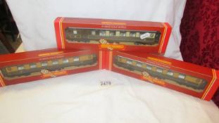 Three boxed Hornby 'OO' gauge R233 Pullman coaches, first class.