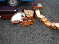 A wooden sewing box, a magazine rack, a TV cabinet, a tray,
