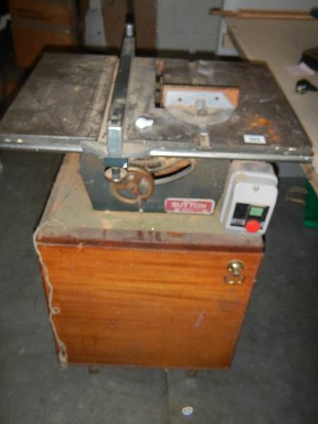 A vintage 'Sutton' table saw with 'Gryphon' 0.75 HP motor in working order.
